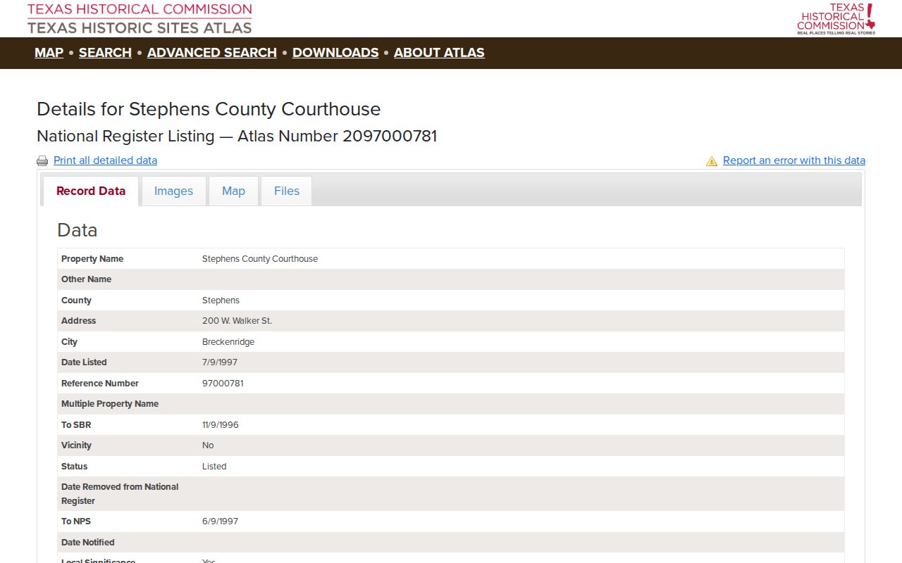 Stephens County criminal history historic courthouse register record