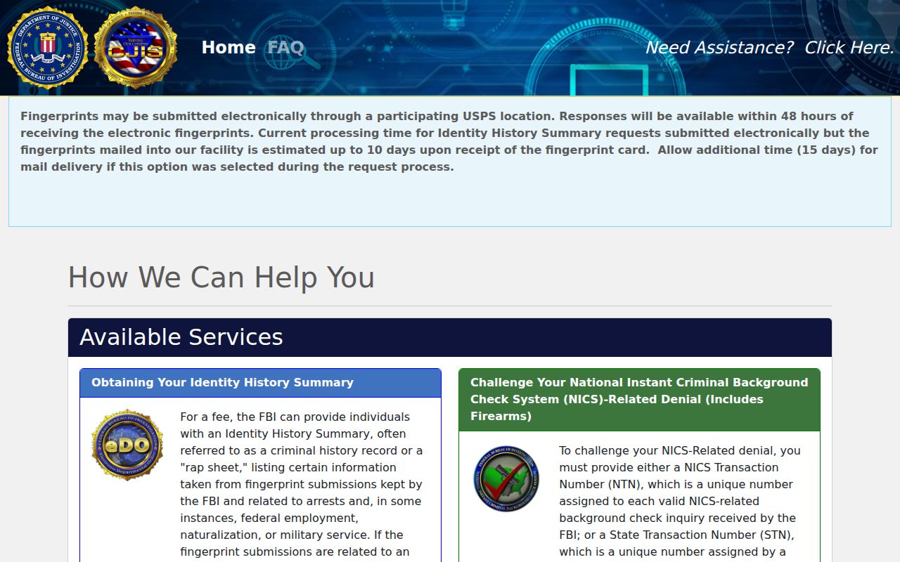 Stephens County criminal history FBI personal identity summary portal
