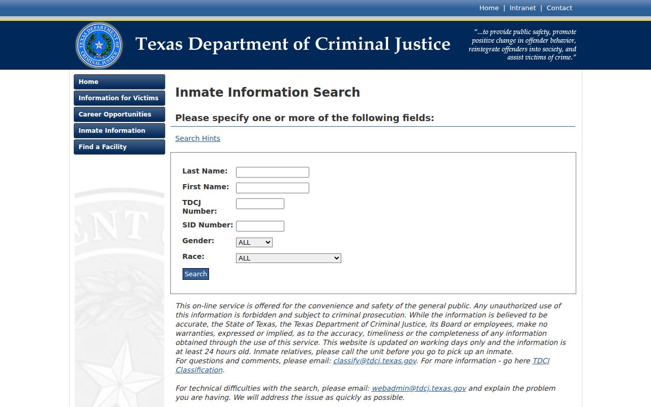 Stephens County criminal history TDCJ inmate search