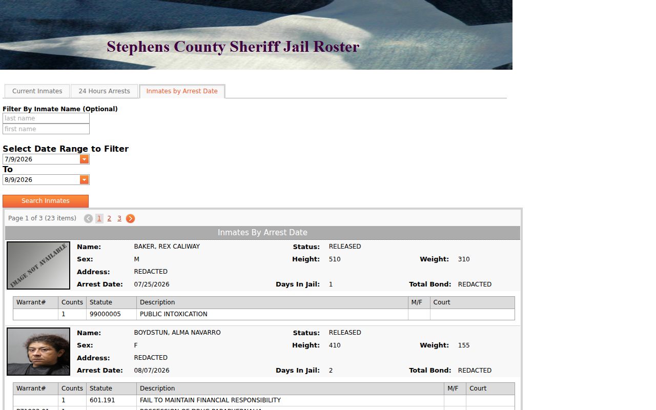 Stephens County arrest search by booking date