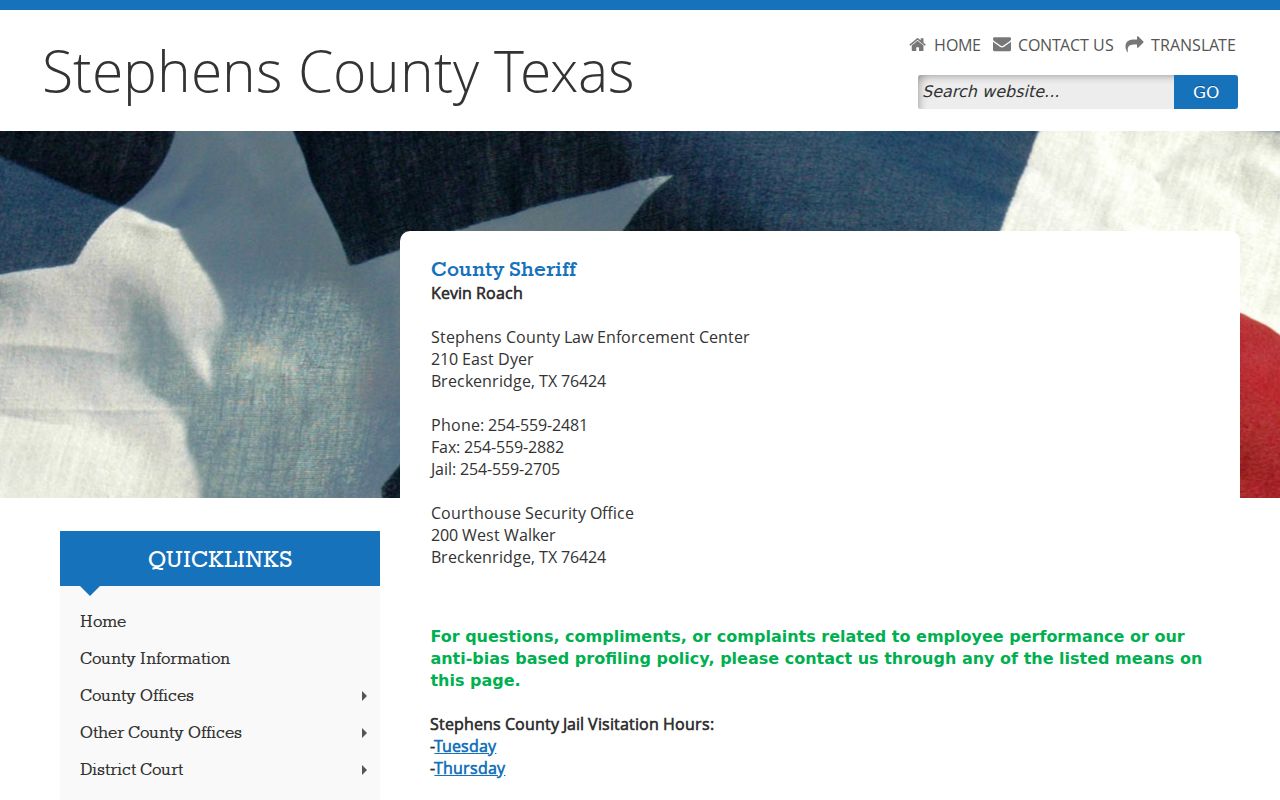 Stephens County criminal history sheriff and jail records page