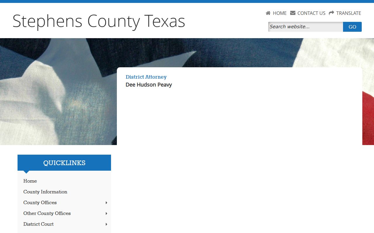 Stephens County District Attorney page for criminal court case prosecution