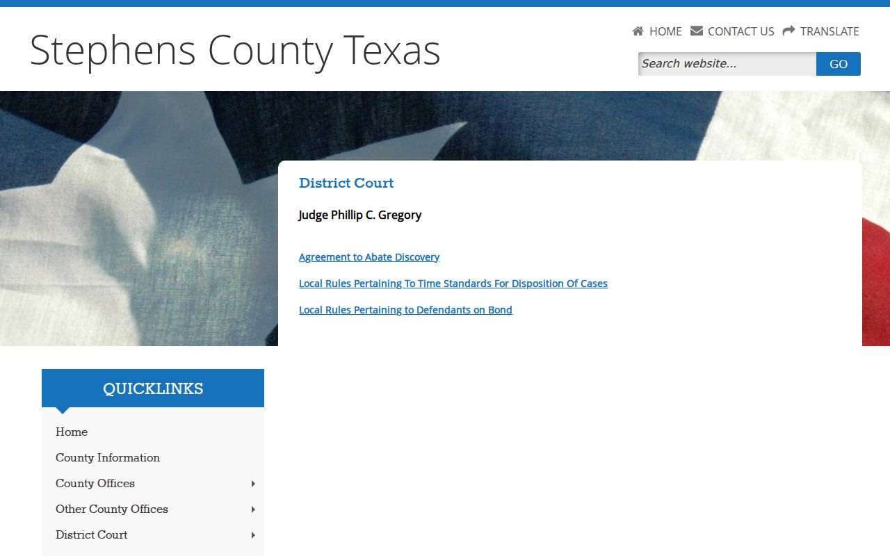 Stephens County criminal court case page for the 90th District Court