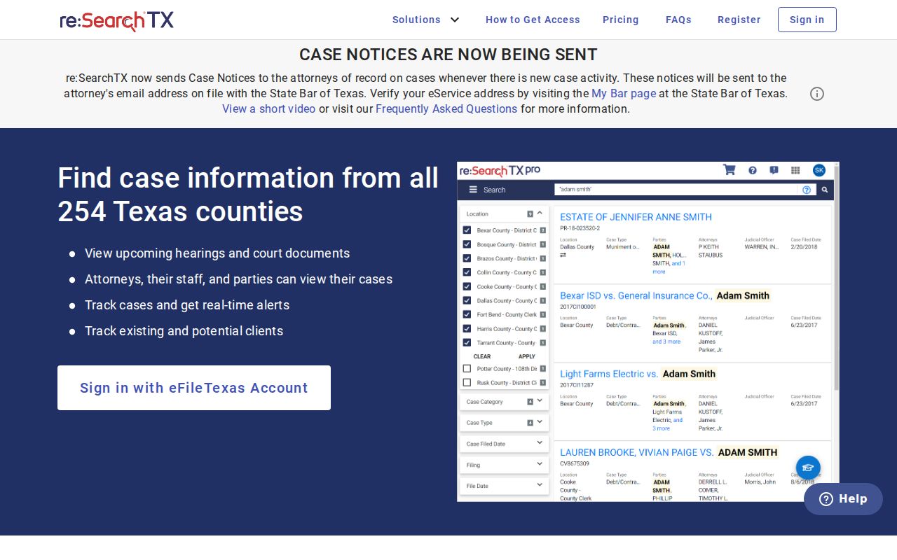 re:SearchTX gateway used for Stephens County criminal court case searches