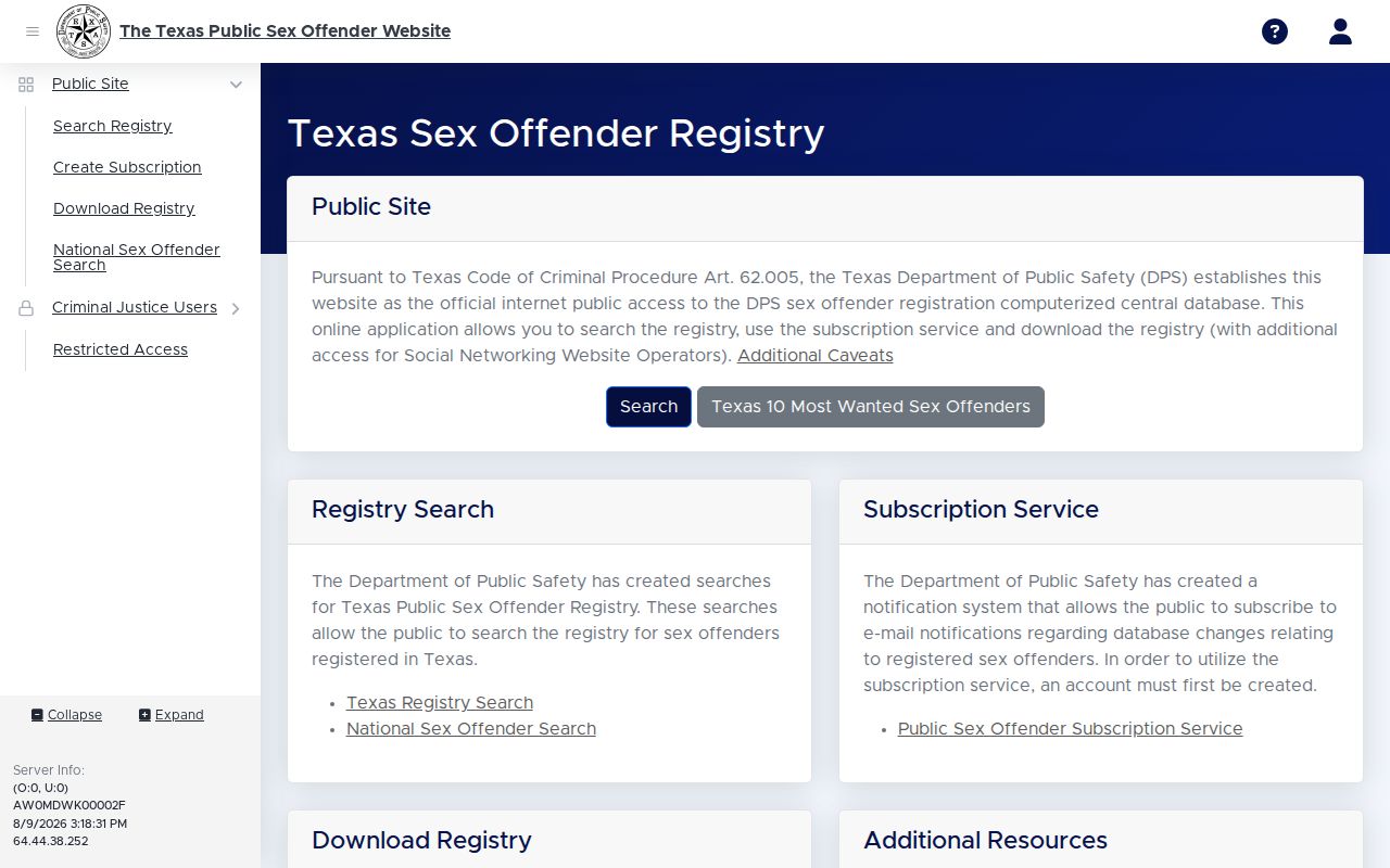 Stephens County sex offender registry gateway from Texas DPS